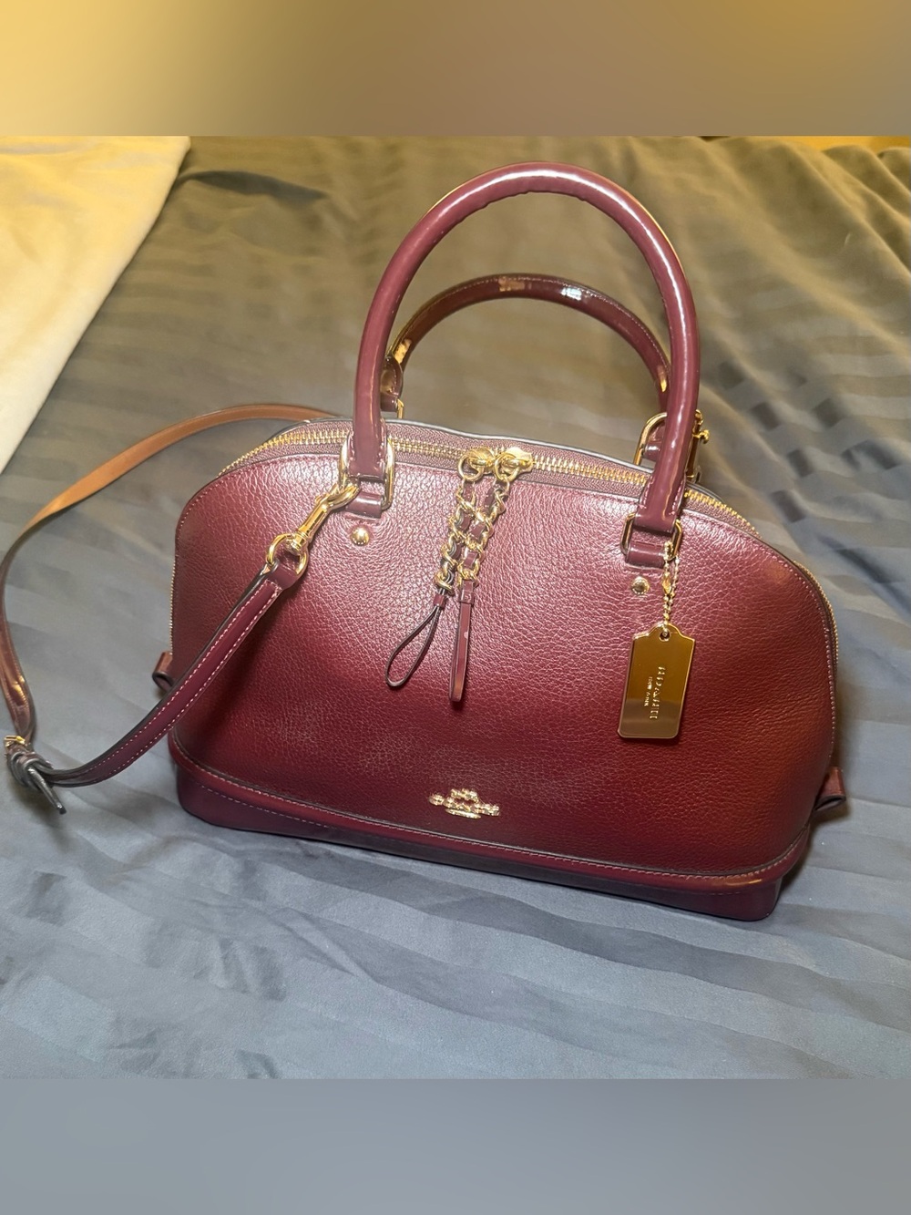 Coach Oxblood Sierra Leather Dome Satchel with Gold Hardware